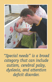 ï¿½Special needsï¿½ is a broad category that can include autism, cerebral palsy, dyslexia, and attention deficit disorder. 