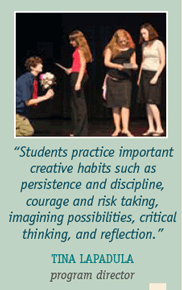 “Students practice important creative habits such as persistence and discipline, courage and risk taking, imagining possibilities, critical thinking, and reflection.”
Tina LaPadula
program director
