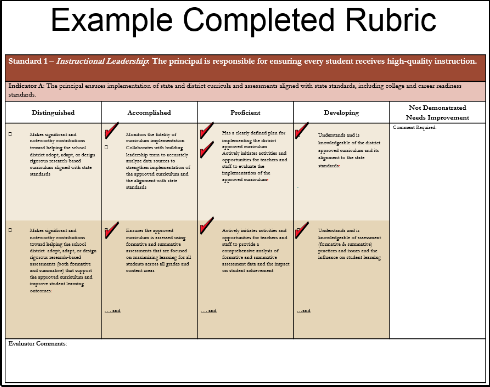 image of completed rubric, text describes
